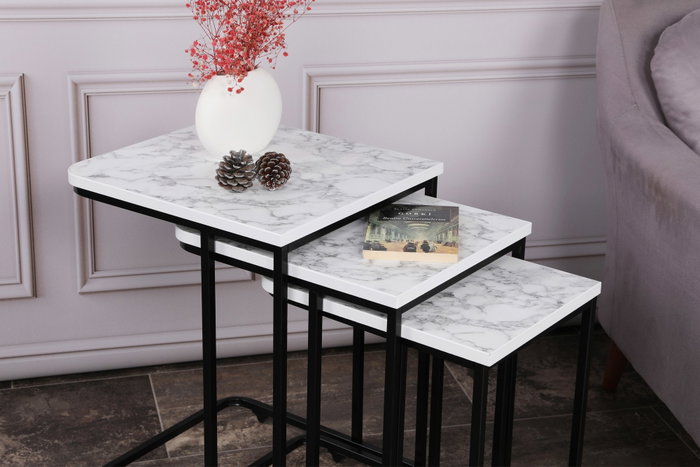 Hanah Home Ce Metal Zigon - 9404 Juego de Mesas Nido (3 Piezas) Blanco y Negro Hanah Home Ce Metal Zigon - 9404 Juego de Mesas Nido (3 Piezas) Blanco y Negro